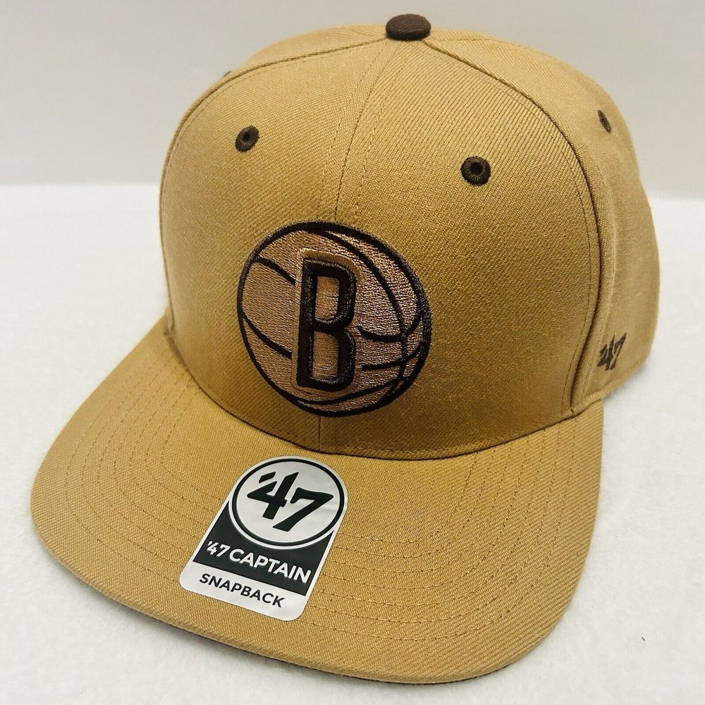 '47 Brand‎ Brooklyn Nets Toffee Captain Snapback Hat Cap Adjustable Brown NBA